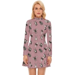 Insects pattern Long Sleeve Velour Longline Dress