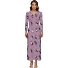 Insects pattern Long Sleeve Velour Longline Maxi Dress