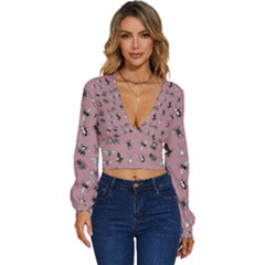 Insects pattern Long Sleeve Deep-V Velour Top