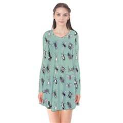 Insects Pattern Long Sleeve V-neck Flare Dress by Valentinaart