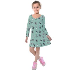 Insects Pattern Kids  Long Sleeve Velvet Dress