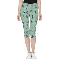 Insects Pattern Inside Out Lightweight Velour Capri Leggings  by Valentinaart