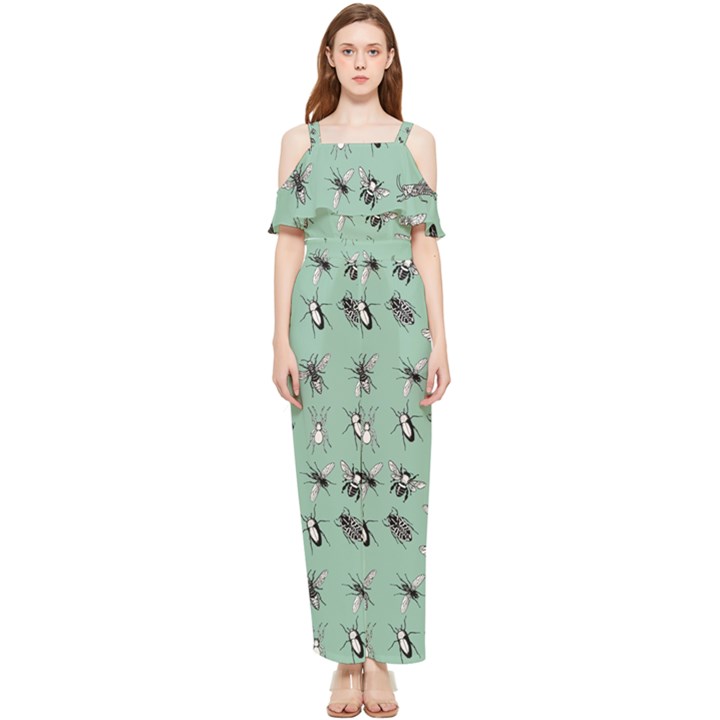 Insects pattern Draped Sleeveless Chiffon Jumpsuit