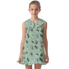 Insects Pattern Kids  Pilgrim Collar Ruffle Hem Dress by Valentinaart