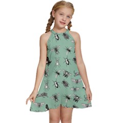 Insects Pattern Kids  Halter Collar Waist Tie Chiffon Dress by Valentinaart