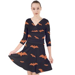 Bat Pattern Quarter Sleeve Front Wrap Dress by Valentinaart