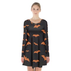 Bat Pattern Long Sleeve Velvet V-neck Dress