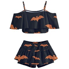 Bat Pattern Kids  Off Shoulder Skirt Bikini by Valentinaart