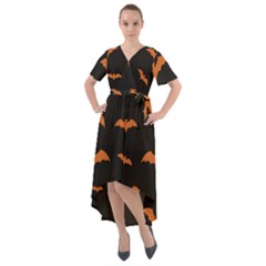 Bat Pattern Front Wrap High Low Dress by Valentinaart