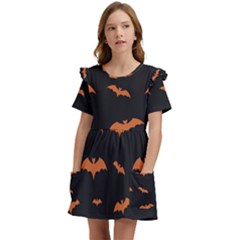 Bat Pattern Kids  Frilly Sleeves Pocket Dress by Valentinaart