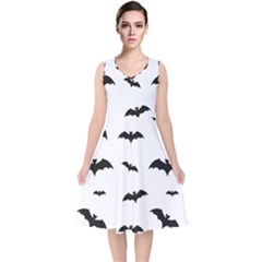 Bat Pattern V-neck Midi Sleeveless Dress  by Valentinaart