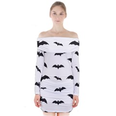 Bat Pattern Long Sleeve Off Shoulder Dress by Valentinaart