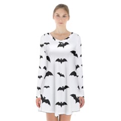 Bat Pattern Long Sleeve Velvet V-neck Dress