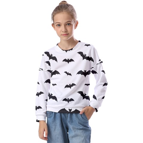 Bat Pattern Kids  Long Sleeve Tee With Frill  by Valentinaart