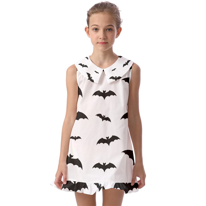 Bat pattern Kids  Pilgrim Collar Ruffle Hem Dress