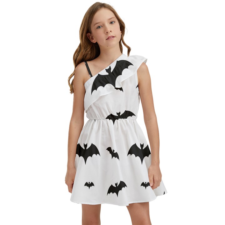 Bat pattern Kids  One Shoulder Party Dress