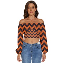 Halloween  Long Sleeve Crinkled Weave Crop Top