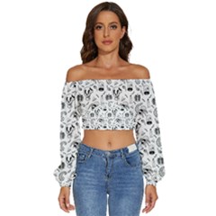 Halloween  Long Sleeve Crinkled Weave Crop Top