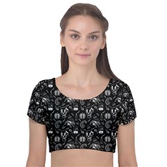 Halloween  Velvet Short Sleeve Crop Top  by Valentinaart