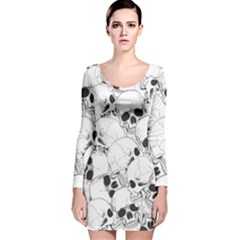 Skull Pattern Long Sleeve Velvet Bodycon Dress