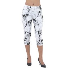 Skull Pattern Lightweight Velour Capri Leggings  by Valentinaart