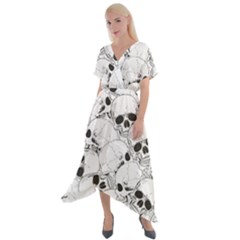 Skull Pattern Cross Front Sharkbite Hem Maxi Dress by Valentinaart