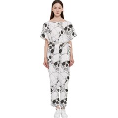 Skull Pattern Batwing Lightweight Chiffon Jumpsuit by Valentinaart