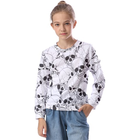 Skull Pattern Kids  Long Sleeve Tee With Frill  by Valentinaart