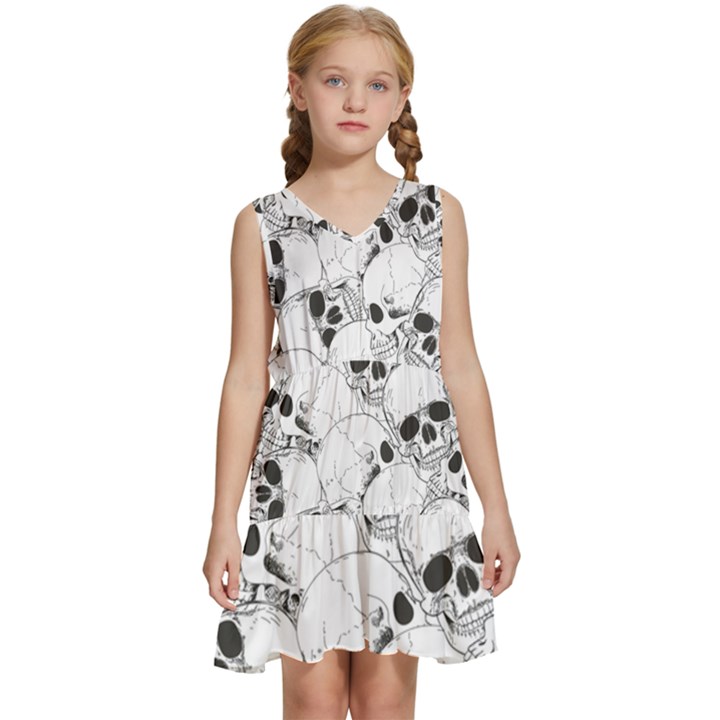 Skull pattern Kids  Sleeveless Tiered Mini Dress