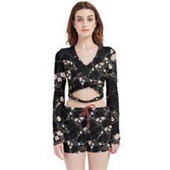 Skull Pattern Velvet Wrap Crop Top And Shorts Set by Valentinaart