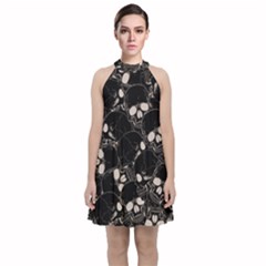 Skull Pattern Velvet Halter Neckline Dress 