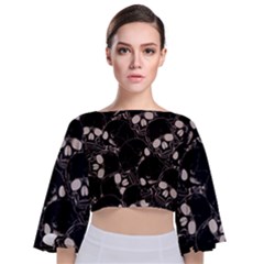 Skull Pattern Tie Back Butterfly Sleeve Chiffon Top by Valentinaart