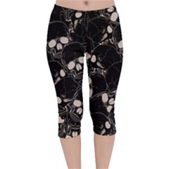 Skull Pattern Velvet Capri Leggings  by Valentinaart