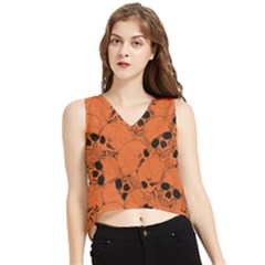 Skull Pattern V-neck Cropped Tank Top by Valentinaart