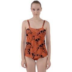 Skull Pattern Twist Front Tankini Set by Valentinaart