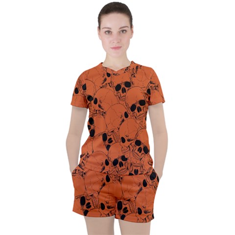 Skull Pattern Women s Tee And Shorts Set by Valentinaart