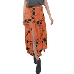 Skull Pattern Velour Split Maxi Skirt by Valentinaart