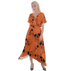 Skull Pattern Cross Front Sharkbite Hem Maxi Dress by Valentinaart