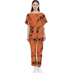 Skull Pattern Batwing Lightweight Chiffon Jumpsuit by Valentinaart