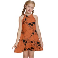 Skull Pattern Kids  Halter Collar Waist Tie Chiffon Dress by Valentinaart