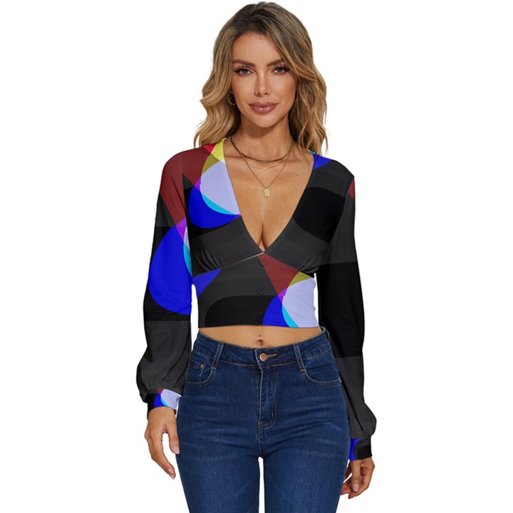 Abstract 2322  Long Sleeve Deep-V Velour Top