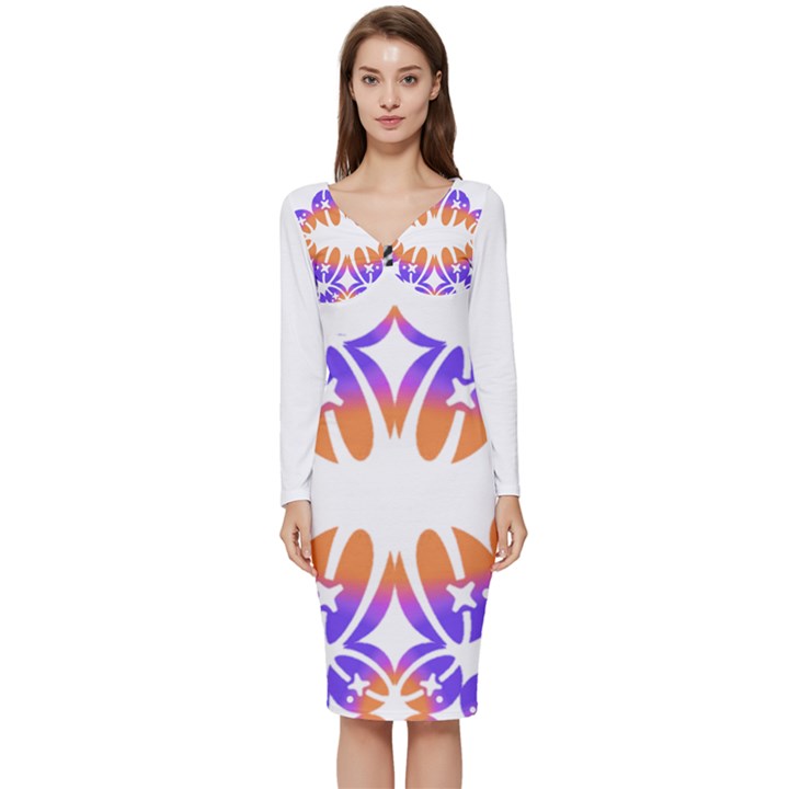 IM Fourth Dimension SPACE 1 Long Sleeve V-Neck Bodycon Dress 