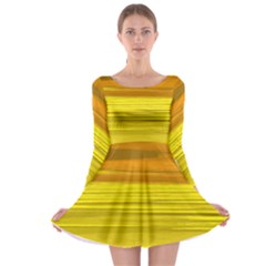 Yellow And Gold Horizontal Stripes - Abstract Art Long Sleeve Skater Dress by KorokStudios