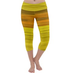 Yellow And Gold Horizontal Stripes - Abstract Art Capri Yoga Leggings by KorokStudios