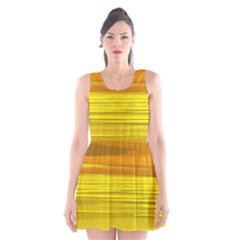 Yellow And Gold Horizontal Stripes - Abstract Art Scoop Neck Skater Dress by KorokStudios