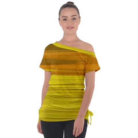 Yellow And Gold Horizontal Stripes - Abstract Art Off Shoulder Tie-up Tee by KorokStudios