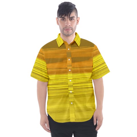 Yellow And Gold Horizontal Stripes - Abstract Art Men s Short Sleeve Shirt by KorokStudios