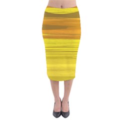 Yellow And Gold Horizontal Stripes - Abstract Art Velvet Midi Pencil Skirt by KorokStudios