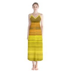 Yellow And Gold Horizontal Stripes - Abstract Art Button Up Chiffon Maxi Dress by KorokStudios