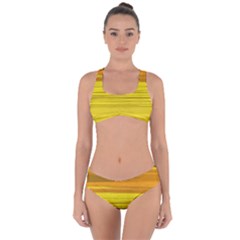 Yellow And Gold Horizontal Stripes - Abstract Art Criss Cross Bikini Set by KorokStudios